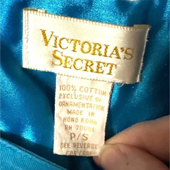 Vtg Victorias Secret Teal  Pocket T-Shirt Soft Cotton Embroidered Sleep Shirt - Picture 4 of 7